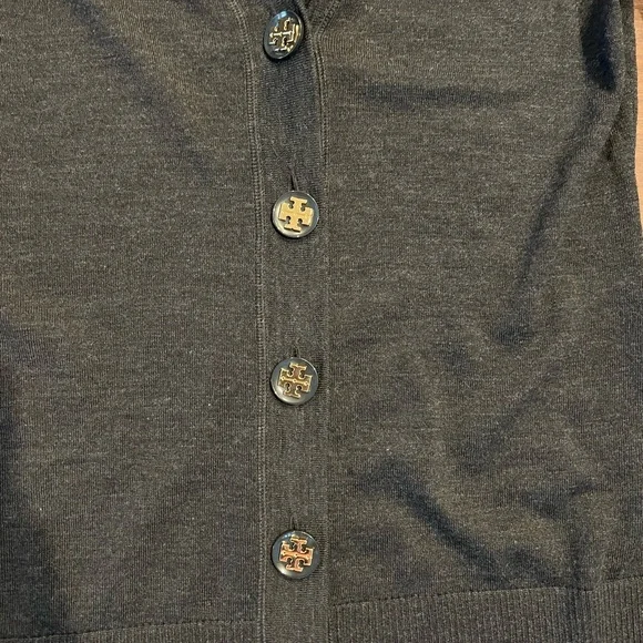 Tory Burch Grey Simone Wool Cardigan Sweater - Picture 2 of 5